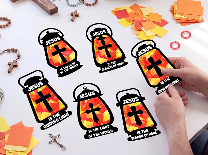 42PCS Sunday School VBS Crafts Bulk: Black Paper Oil-Lamp Nativity Suncatchers - Image 7