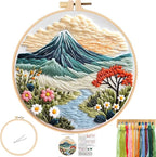 FONNUY Embroidery Kit for Beginners, Flower Hill Nature Landscape Pre-Stamped by FONNUY