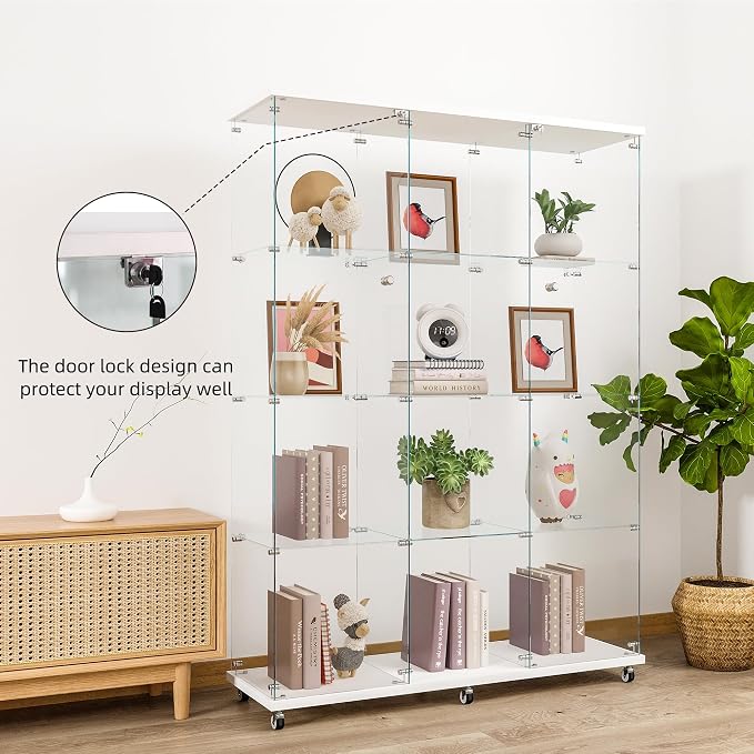 FLYMUHJIA Curio Cabinets with Glass Doors Modern Glass Shelves Tempered Glass - Image 6