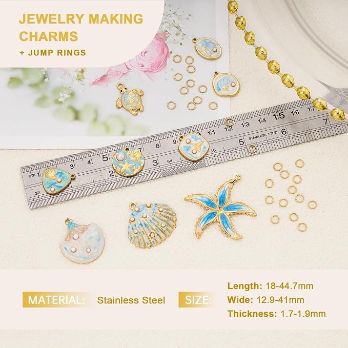 UMAOKANG 9pcs Blue Enamel Ocean Collection Charms - Image 3