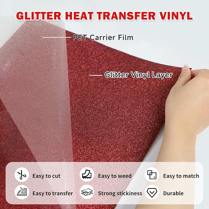 TUMIYA Red Glitter Heat Transfer Vinyl HTV Roll - Image 3