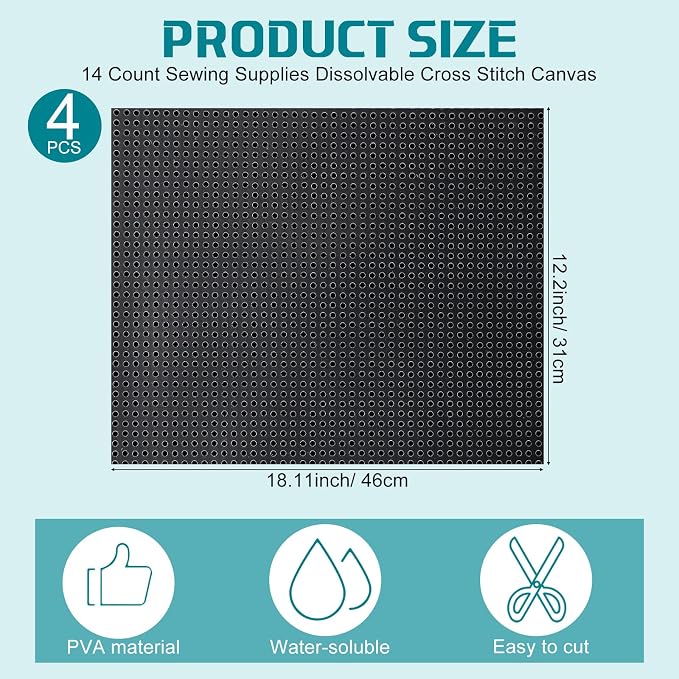 Breling 4 Pcs12.2 x 18.11 inches Water Soluble Cross Stitch Canvas 14 Count - Image 2