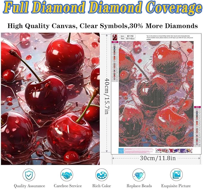 Pink Diamond Art Kits for Adults, Cherry Diamond Painting 12x16 Inch | Full - Image 2