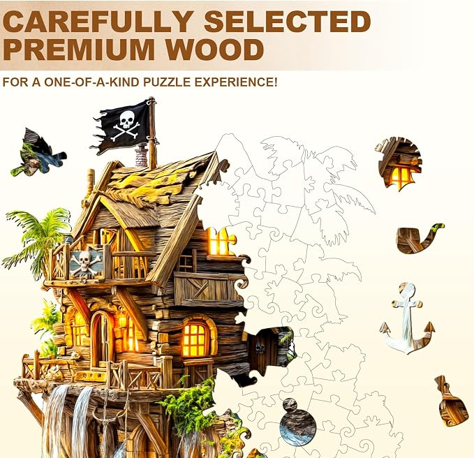 Wooden Puzzles for Adults Pirate Cabin Puzzles 150 Pieces Wood Puzzles Adults - Image 3