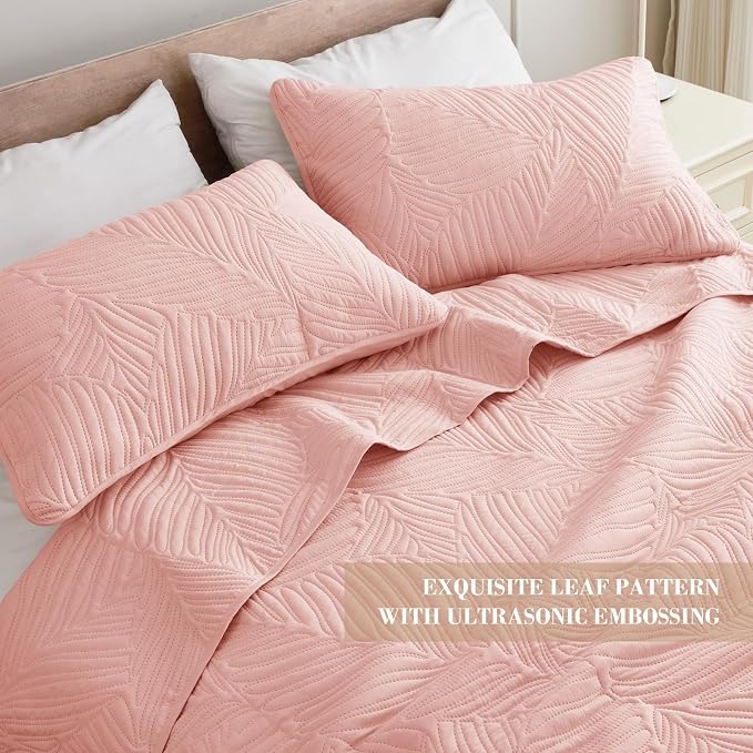 Exclusivo Mezcla Twin Quilt Bedding Set, Lightweight Blush Pink Quilts Twin Size - Image 3