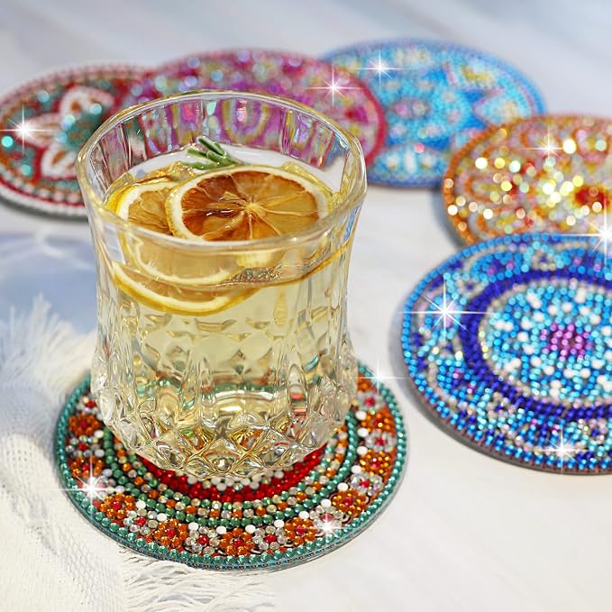 Temlum 6 Pcs Diamond Painting Coasters Kit, Mandala Diamond Art Coasters - Image 6