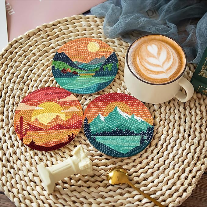 Clendo 8 Pcs Landscape Diamond Art Coasters Kit - Image 4