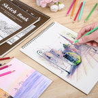 4 Pack Sketch Book, 9 x 12 Inch Sketchbook, 68lb/100gsm Top Spiral Bound Sketch - Image 6