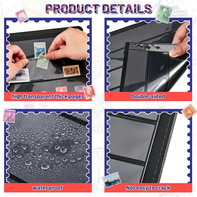Gersoniel 20 Sheets Stamp Collection Album Pages, Transparent Design, - Image 4