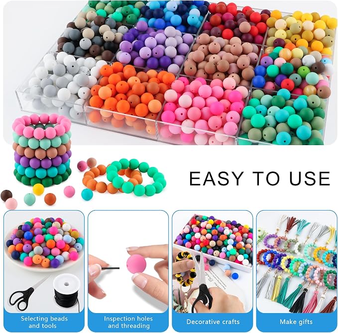 150Pcs Silicone Beads 15mm Mix Color, Bulk Silicone Beads 15mm - Image 4