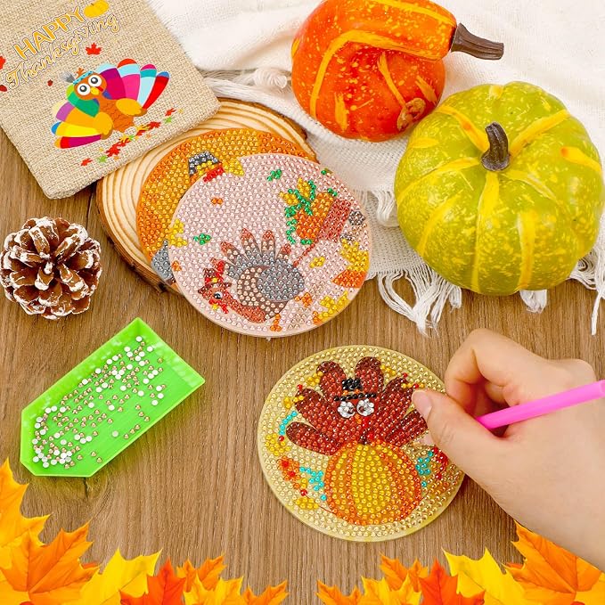 UPINS 8Pcs Fall Diamond Art Coasters - Image 7