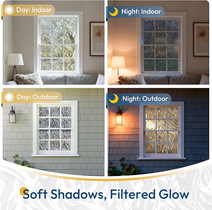 rabbitgoo Frosted Glass Window Privacy Film, Wave Pattern, 35.4" x 157.4" | - Image 3