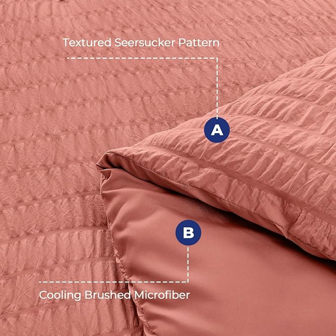 HYMOKEGE Coral California King Comforter Set Seersucker 7 Pieces, All Season - Image 4