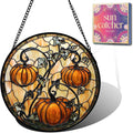 Orange Pumpkin Acrylic Suncatcher Faux Stained Glass Window Hanging 11.8" | by Unknown