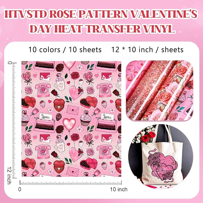 HTVSTD Rose Romantic Heat Transfer Vinyl 10Sheet 12×10in Iron on Vinyl | Rose - Image 2
