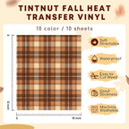 Tintnut Fall Autumn Heat Transfer Vinyl, 10 Sheets 12×10in Iron on Vinyl | Fall - Image 2