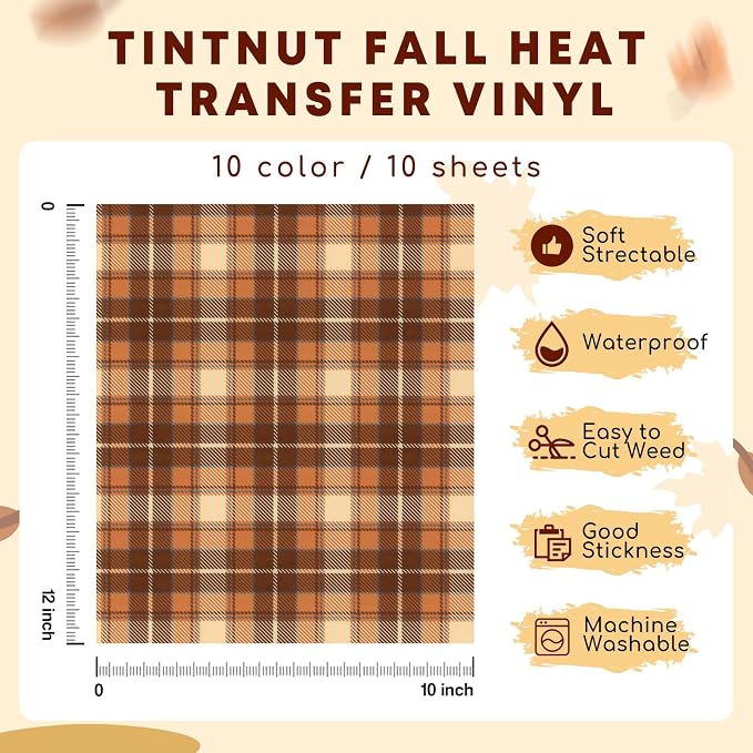 Tintnut Fall Autumn Heat Transfer Vinyl, 10 Sheets 12×10in Iron on Vinyl | Fall - Image 2