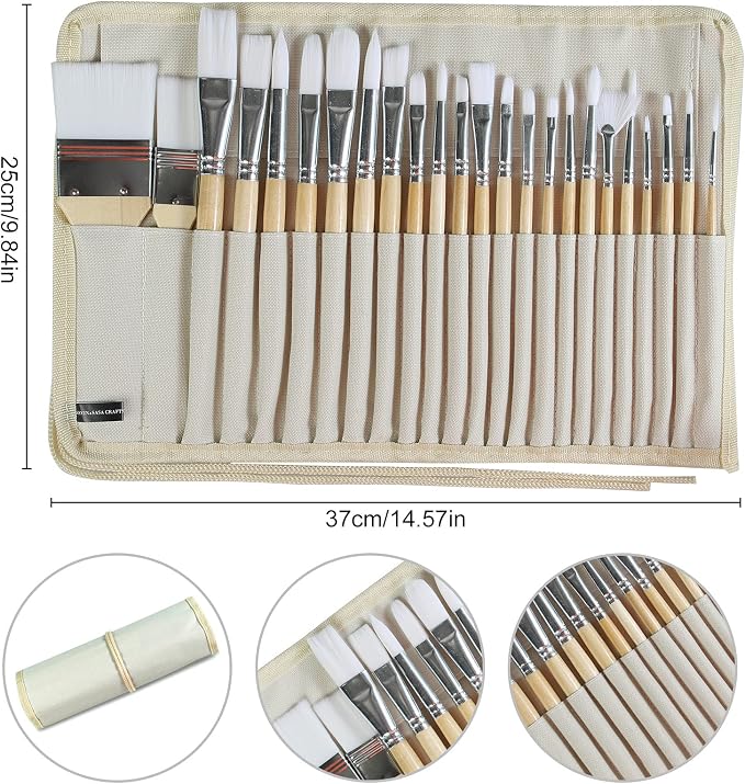 Paint Brushes Set of 24 Pieces Wooden Handles Brushes - Image 4