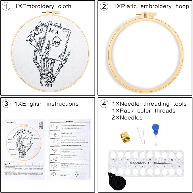 Gothic Tarot Embroidery Kits for Beginners Adults, Halloween Hand Bone - Image 4