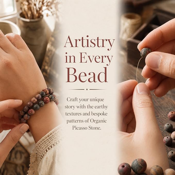 48pcs Natural Matte Picasso Jasper Gemstone Beads，8mm Frosted Round Loose Stone - Image 4