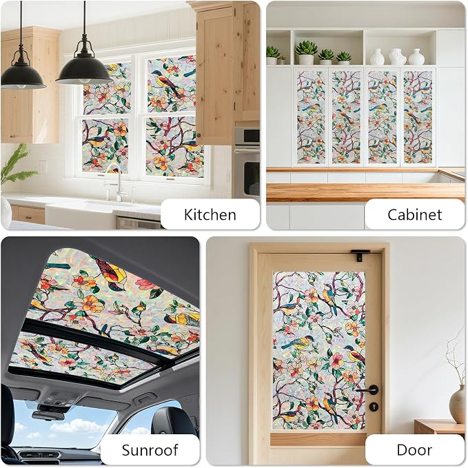 Kromapolis Window Privacy Film, Stained Glass Sticker Floral Window Clings - Image 2