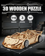 3D Wooden Puzzles for Adults Roadster, Mechanical Wood Sport Car Model Kits for - Image 2