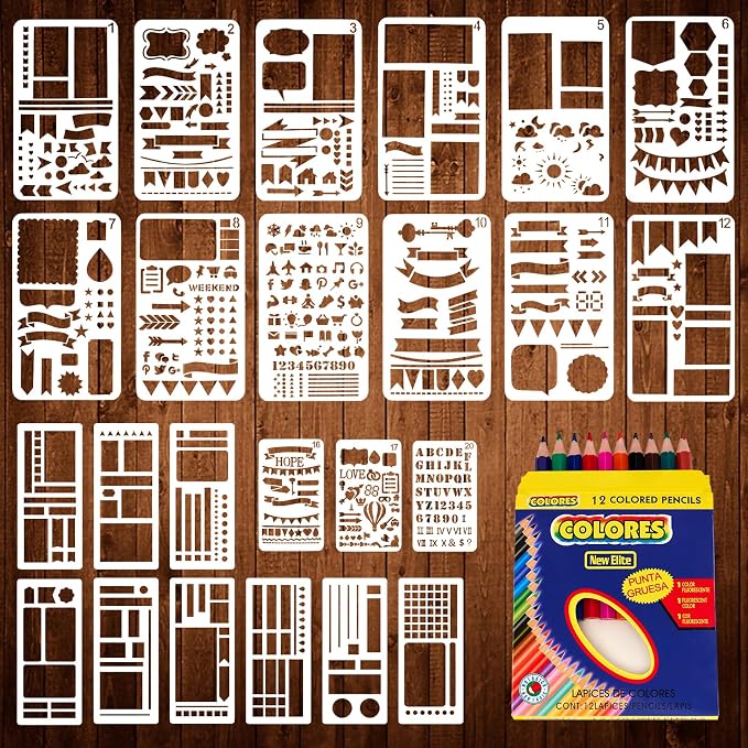 24-Piece Journal Stencils, Planner Stencils Templates by Bafeil