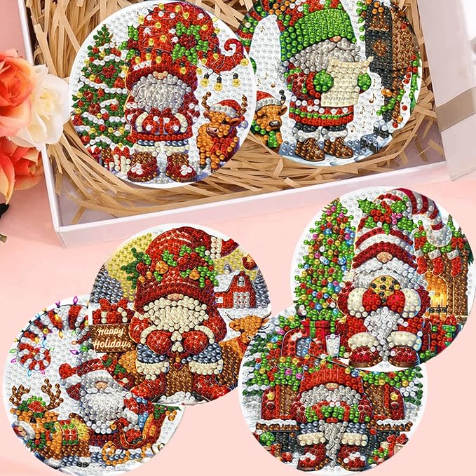 8 Pack Diamond Art Coasters, Christmas Gnome Diamond Painting Coasters Kits | - Image 6