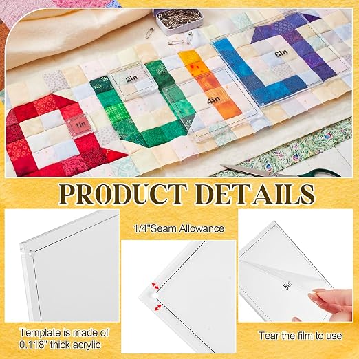 Kigley 8 Pcs Square Quilting Templates and Rulers 1/1.5/2/3/4/5/6/7 Inch - Image 3