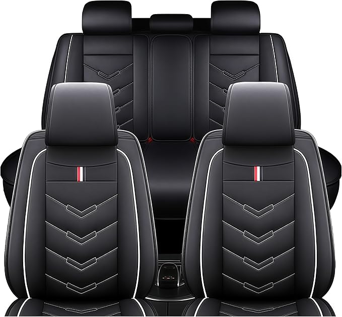 Leather Car Seat Covers Fit for LR Range Rover Sport 2023-2025, 5 Seater Waterproof and Wear-Resistant Seat Cover Interior Accessories(Full Set,Black&White)