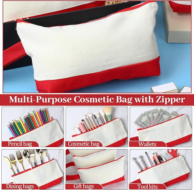 Silkfly 15 Pcs Cotton Canvas Makeup Bags Cosmetic Zipper Bags 10.2 x 5.5 x 2'' - Image 4
