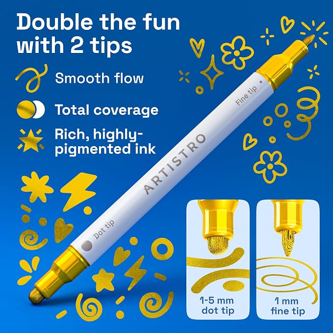 ARTISTRO 36 Gold Dual-Tip Acrylic Paint Markers – Paint Pens Set - Image 2