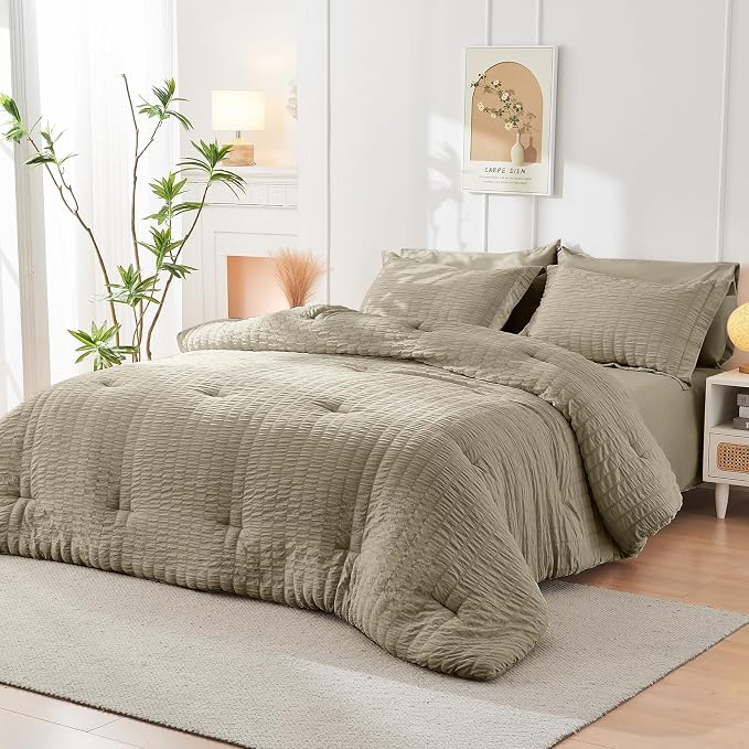 HYMOKEGE Linen Twin XL Comforter Set Seersucker 5 Pieces, All Season Luxury Bed - Image 8