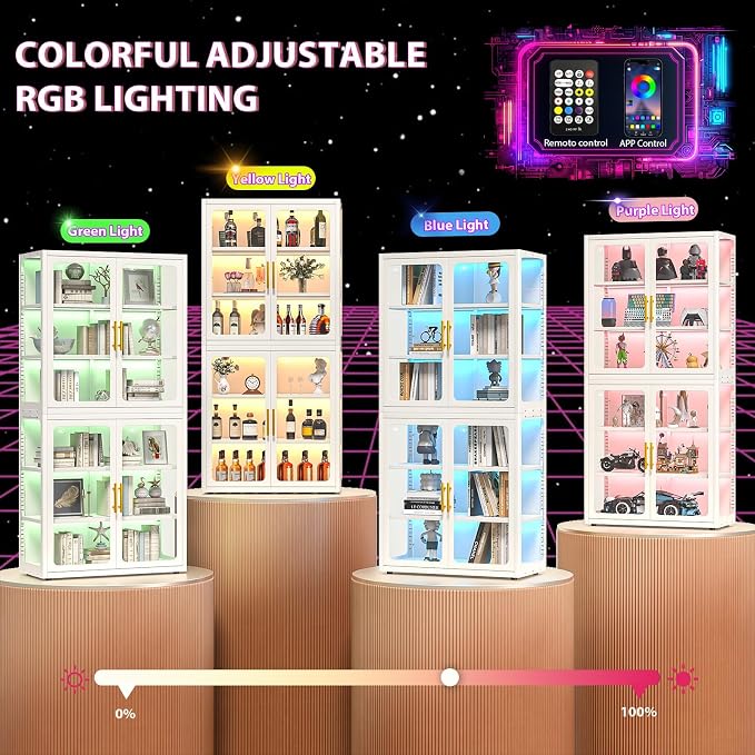 67" Display Cabinet with Glass Doors, 4-Tier Curio Cabinet with Many Color - Image 4
