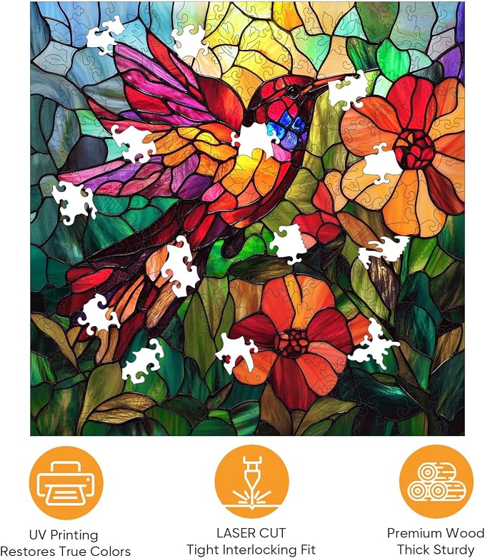 Mocfesk Wooden Puzzles for Adults, 200 Pieces Hummingbird Jigsaw Puzzle | - Image 5