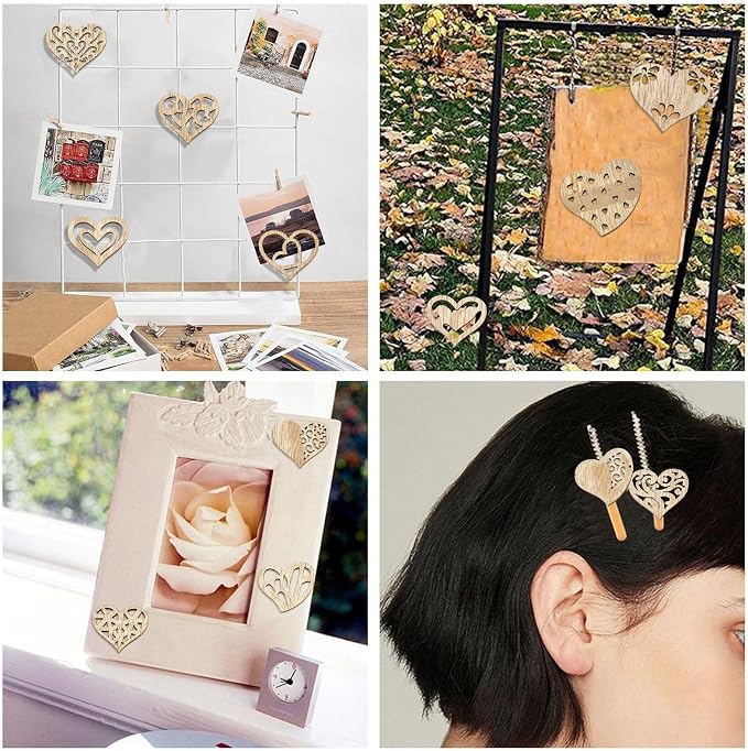 LiQunSweet 200 pcs Mixed Styles Hollow Heart Undyed Wood Cutout Sweet Love Wood - Image 7