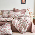 mixinni 100% Washed Cotton Duvet Cover Set, Reversible Vintage Floral Jacquard by mixinni