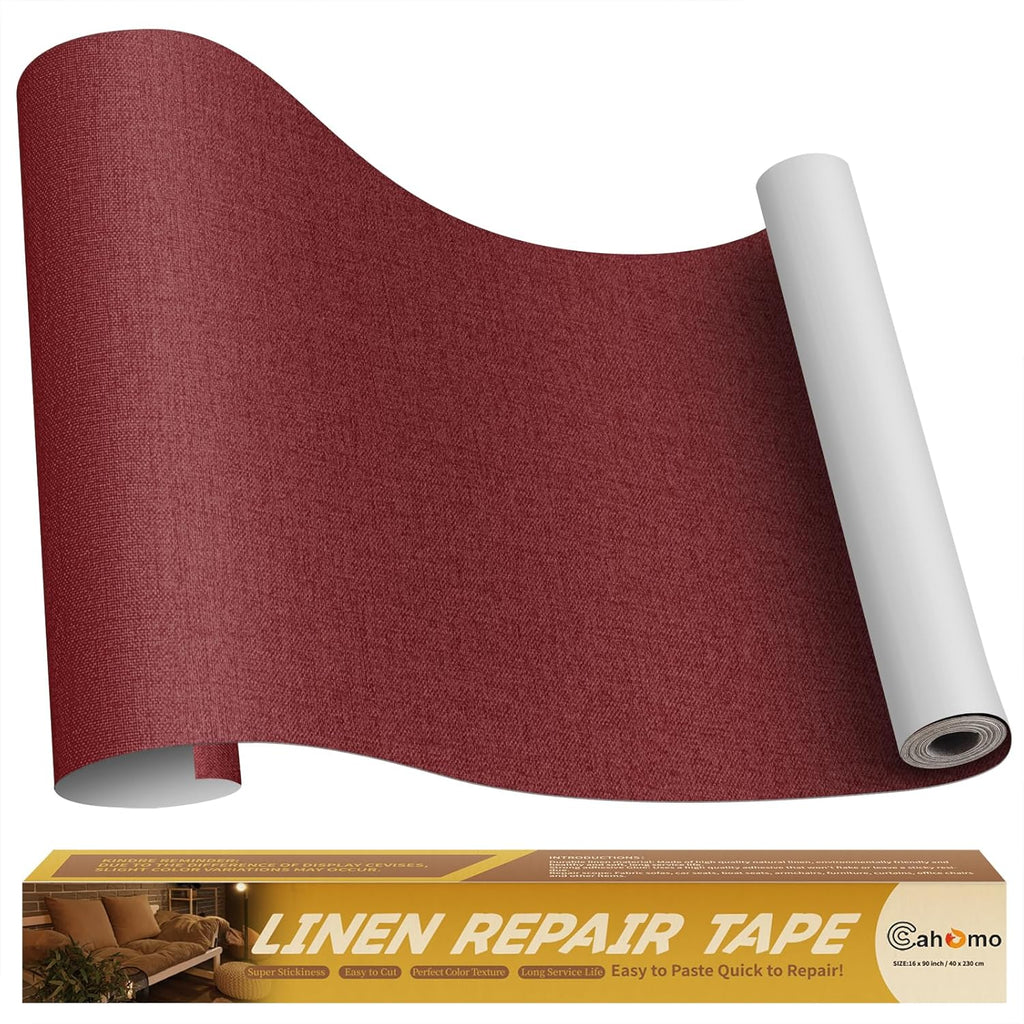 Linen Repair Tape 16x90 inch, Self Adhesive Fabric Patches, Linen Patch Tape Kit, Fabric Repair Tape for Couch Sofas, Headboards, Chairs, Pillows, Curtains, Couches - Dark Red