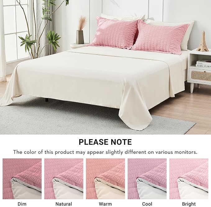 HYMOKEGE Pink/Ivory Full Size Comforter Sets Seersucker 7 Pieces, All Season - Image 5