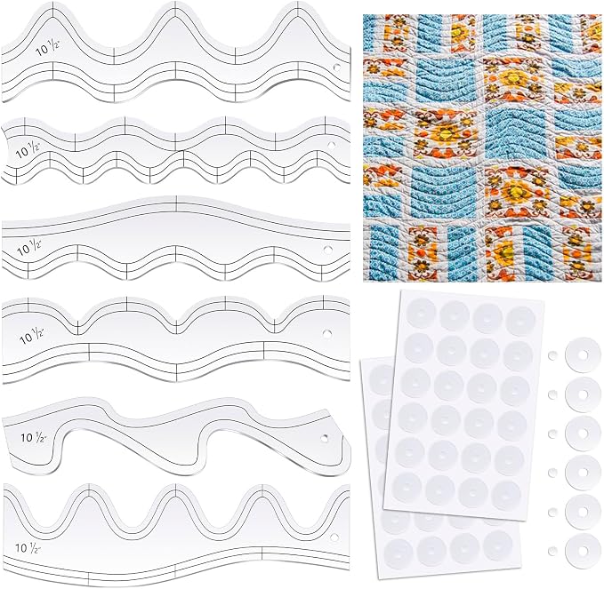 Kigley 6 Pcs Free Motion Quilting Templates Waves Acrylic Quilting Rulers by Kigley
