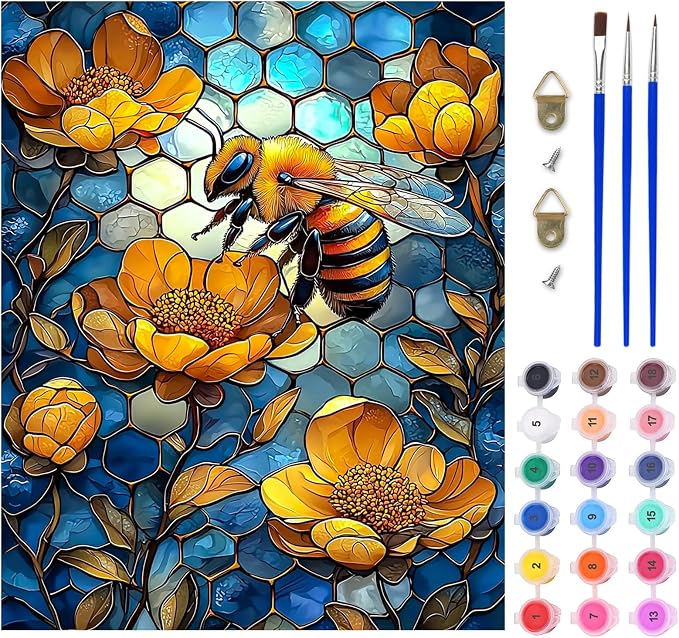 Lxmsja Bee Stained Glass Paint by Numbers Kit by Lxmsja