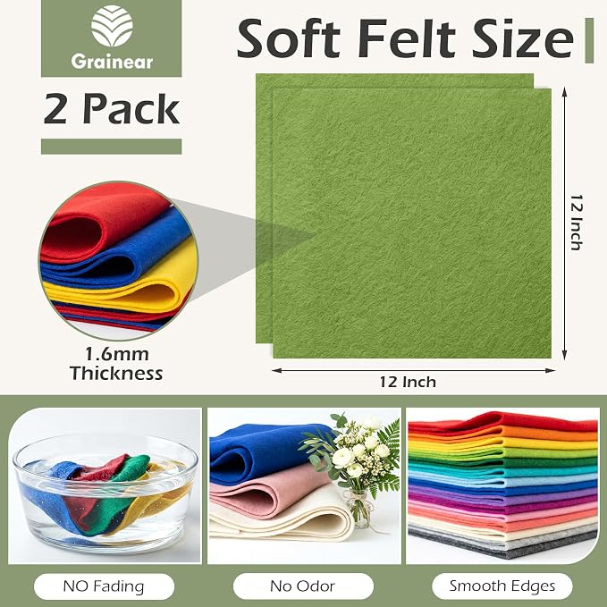 Sage Green Soft Felt Sheets for Crafts, 1.6mm Thick, Handmade Crafts, DIY - Image 3