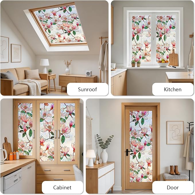 NINETREX Window Privacy Film, Stained Glass Floral Window Clings, Static Cling - Image 6
