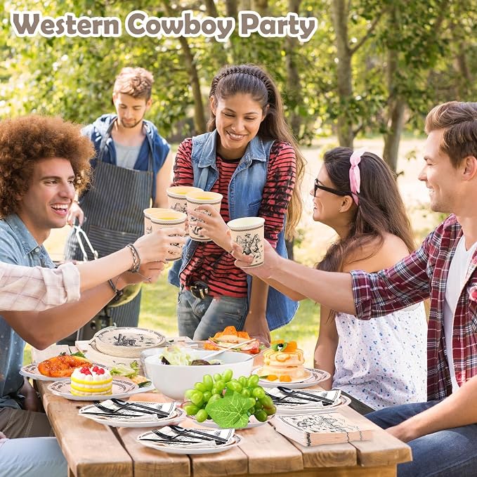 Pickmesh 400 Pcs Western Cowboy Party Plates and Napkin Decoration Wild West - Image 4