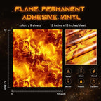 Tintnut Flame Pattern Permanent Vinyl 8 Pcs 12x10in Orange Adhesive Vinyl | - Image 2