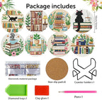8 Pack Bookshelf Diamond Art Coasters, Diamond Painting Coasters Kits | Books - Image 2