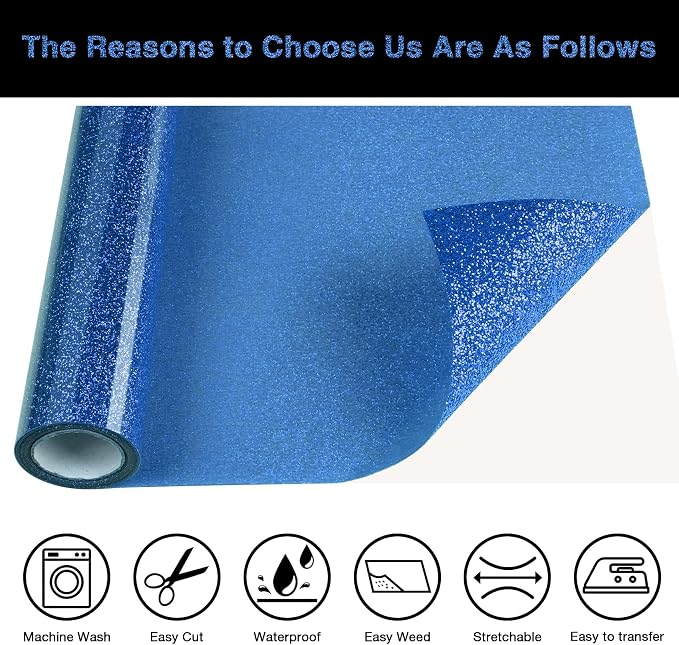 Blue Glitter HTV Heat Transfer Vinyl Roll 12inch x 20 ft - Image 3