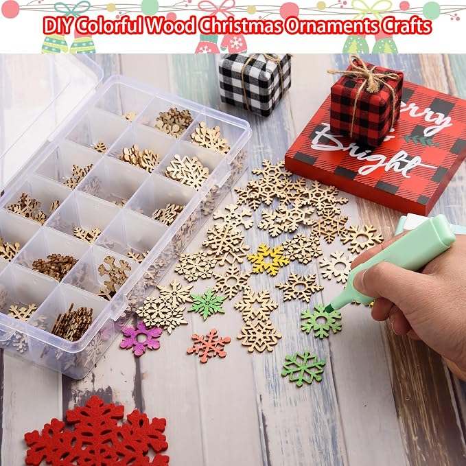 200 Pcs Unfinished Wooden Snowflake Ornament DIY Wood Snowflakes Cutouts Blank - Image 4