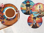 8 PCS Diamond Art Coasters Kits Lighthouse Diamond Painting Coaster | Diamond - Image 7