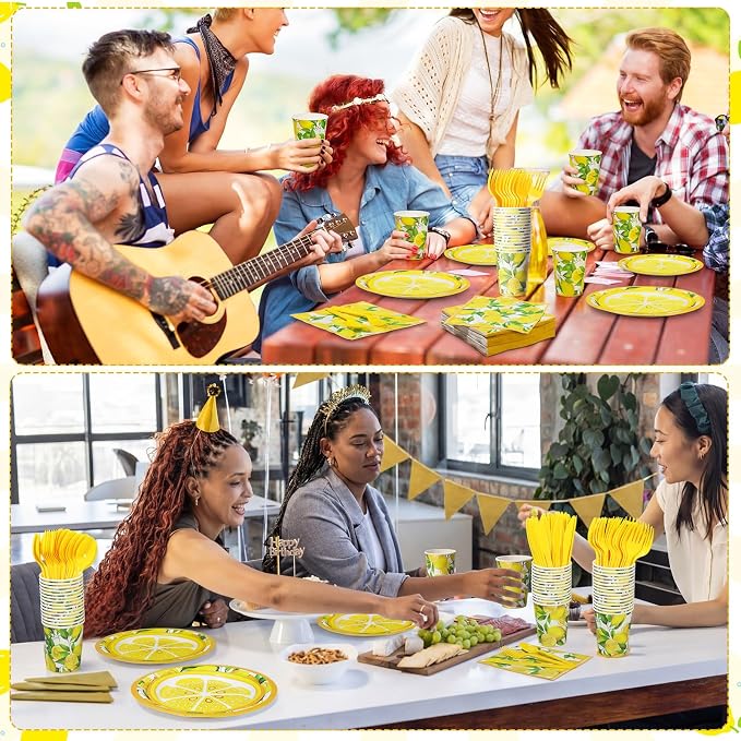 Pickmesh 400 Pcs Lemon Party Supplies Summer Fruit Disposable Plates Napkins - Image 5